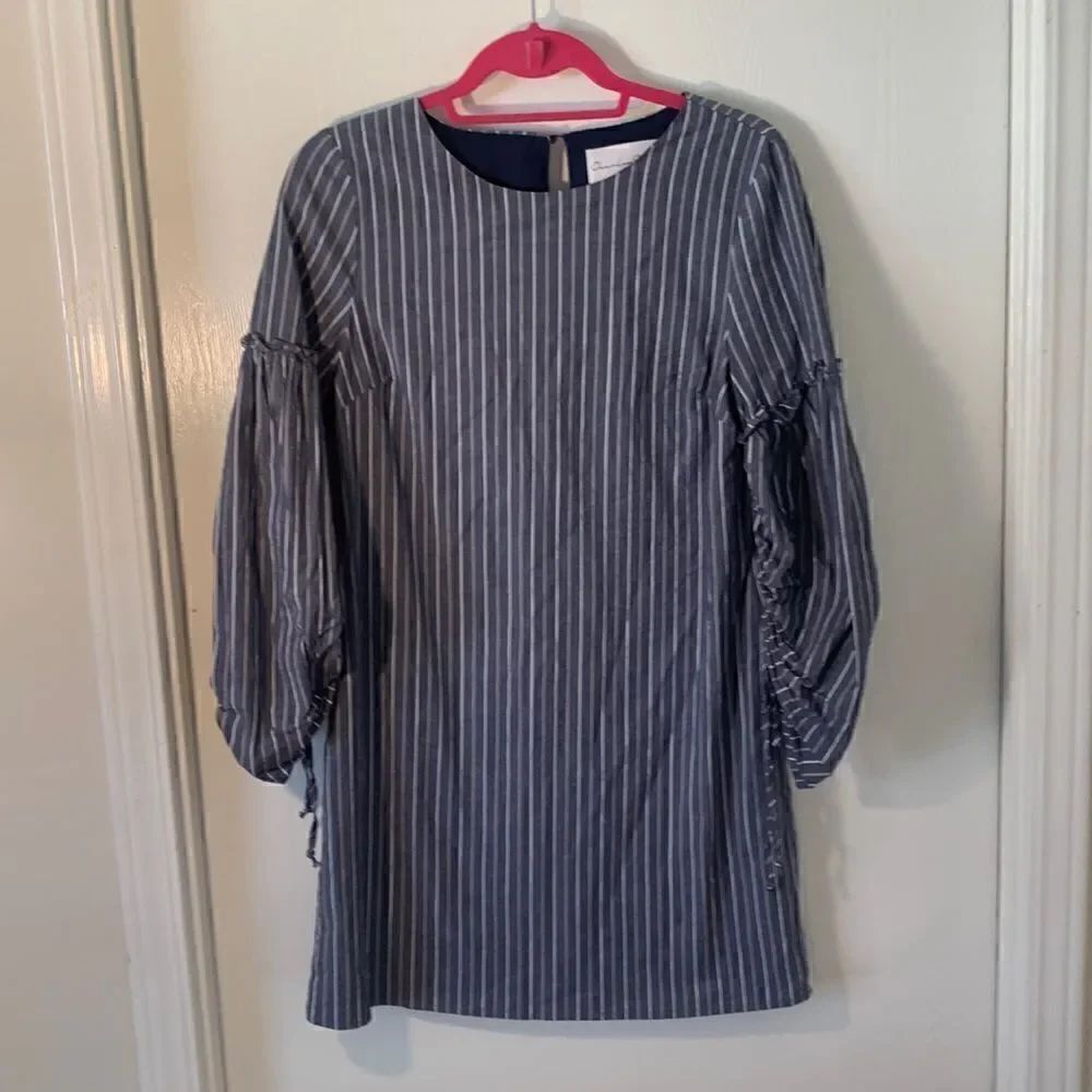 Chandler Henry EUC blue/white pin striped long sleeve shift dress Size Small